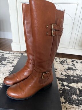 Naturalizer Cognac Leather Knee-High Riding Boots